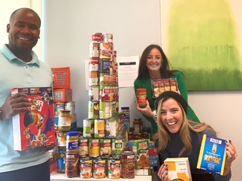 The Tinley park office collects non-perishables to donate to a local food drive.